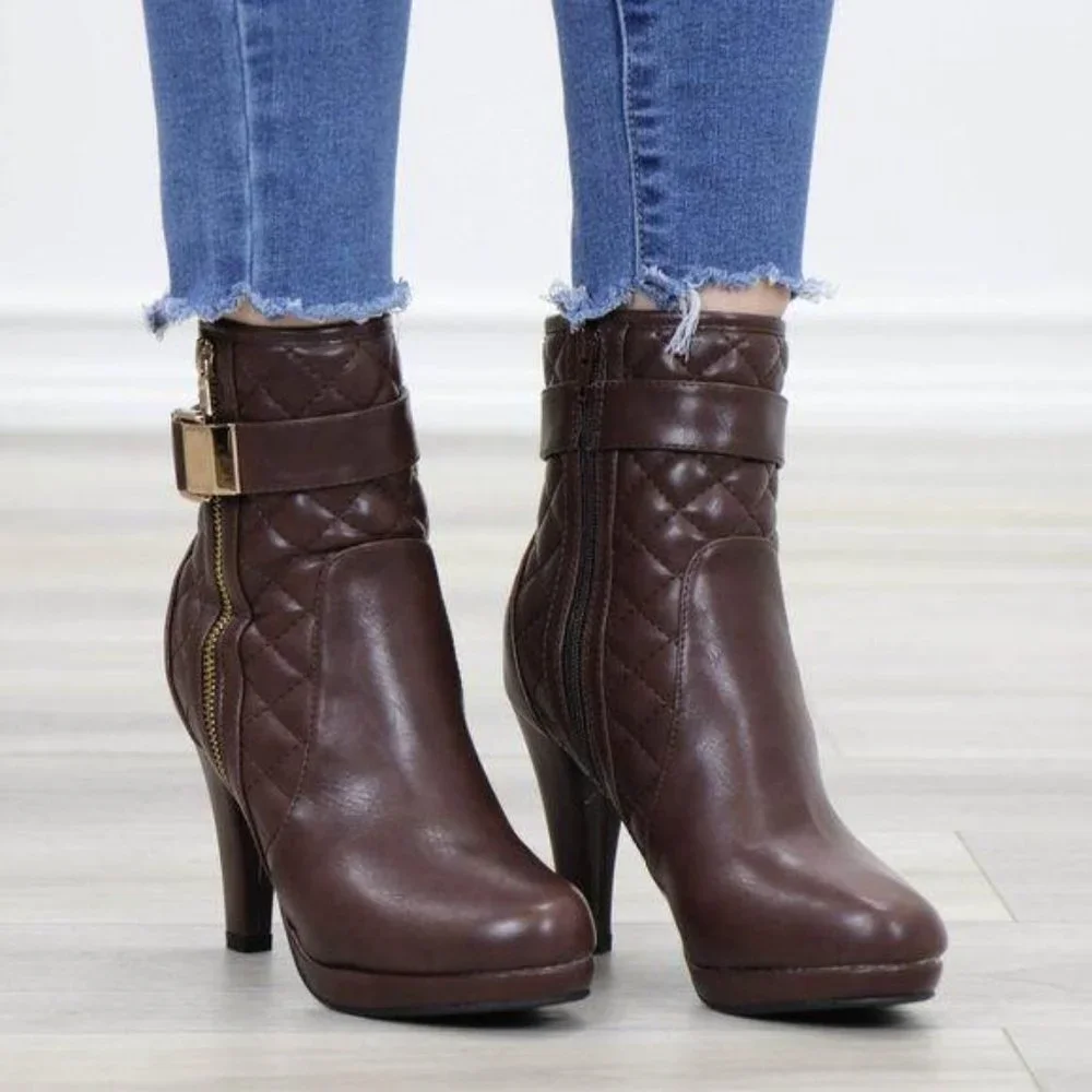 Platform High Heel Ankle Boots light Fur inside - Picture 4 of 13